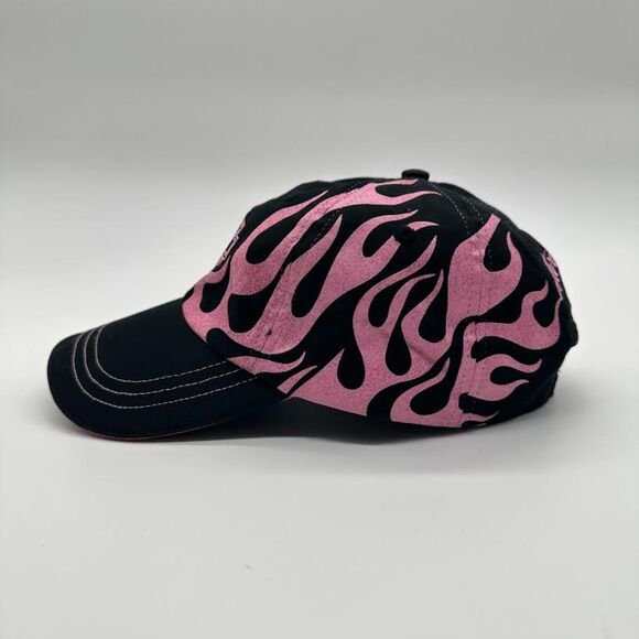 Y2K Pink Flame Harley Davidson Black Baseball Cap Hat Women's Glitter Adjustable - Picture 5 of 12